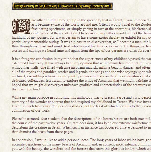 Arcanum Creature Compendium (Lore)